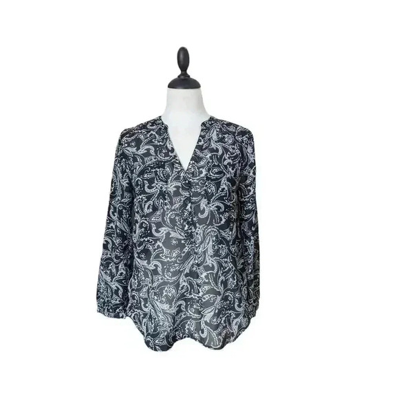 Gap Black and White Floral Sheer Blouse Size S - Picture 1 of 6